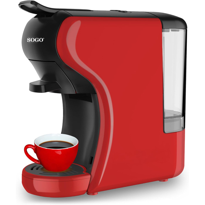 SOGO 3-in-1 Espresso Coffee Machine | Adapter for Capsules of Leading Brands | Ground Coffee, Coffee Pads, Tea | 19 Bar Pressure | Compact Size (SS-5675) (red)