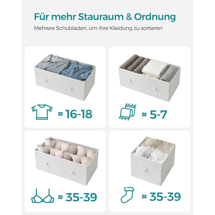 SONGMICS Chest of Drawers, Storage Cabinet, 5 Fabric Drawers, for Entryway, Living Room, White-Oak Finish LTS514W57