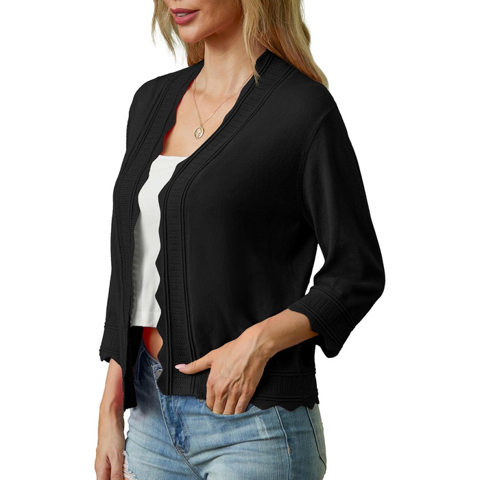 Жакет-кардиган жіночий Grecerelle, легкий, з рюшами, для вечірнього образу, чорний