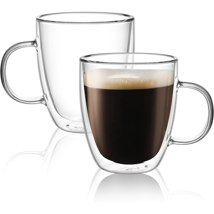 CNGLASS Double-Walled Macchiato Glasses 500ml/17oz, Large Insulated Coffee Cups Glass 2-Pack, Clear Coffee Glasses with Handles for Hot and Cold Drinks