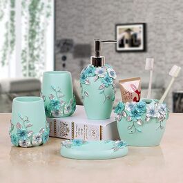 LUANT Bathroom Accessories Set, 5-Piece Bathroom Gift Set with Soap Dispenser, Pump, Toothbrush Holder, Cup, and Soap Dish, Durable Bathroom Set Decoration Ideas (blue)