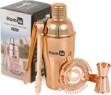Homiu Stainless Steel Cocktail Shaker Set (550ml) with Rainbow Design, shimmering stainless steel, 5-piece: strainer, 2 jiggers (15/30ml) (Gold-Accented)