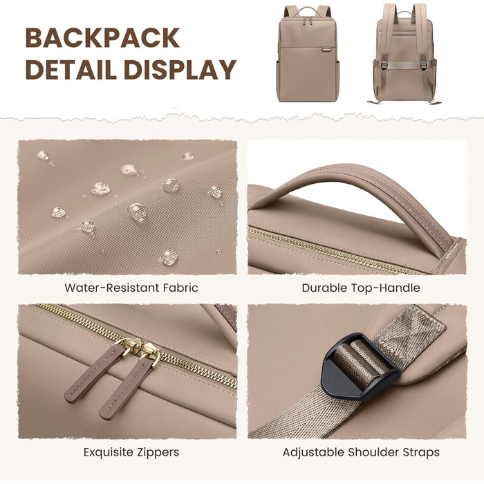 Рюкзак для ноутбука 16 дюймів, водонепроникний, для чоловіків та жінок, для школи, подорожей та велосипеду (Коричневий)