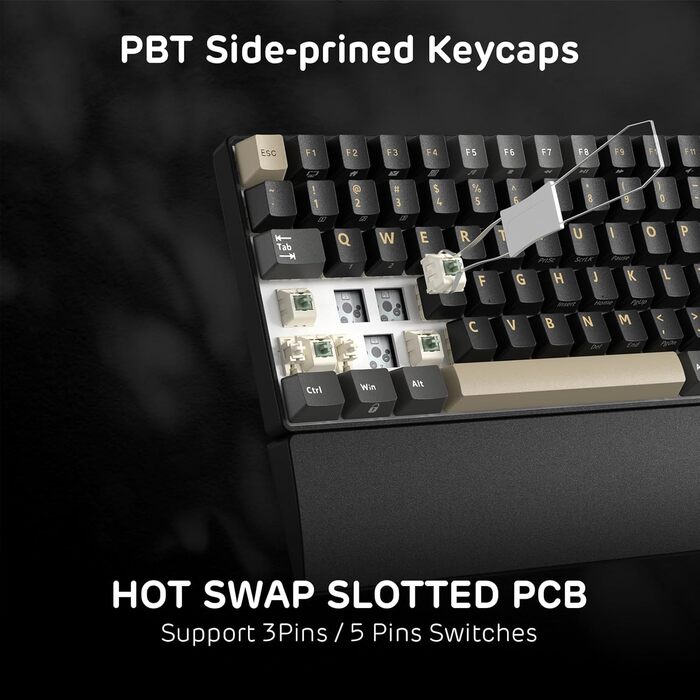 Механічна клавіатура RK ROYAL KLUDGE RK96 RGB Limited Ed з підсвічуванням, 96 клавіш, бездротовий з'єднання (BT5.0/2.4G/USB-C), Hot-Swap, підтримка програмного забезпечення, лінійні перемикачі, підставка для зап'ястя, QWERTY, колір: хромо-зелений, Eclipse