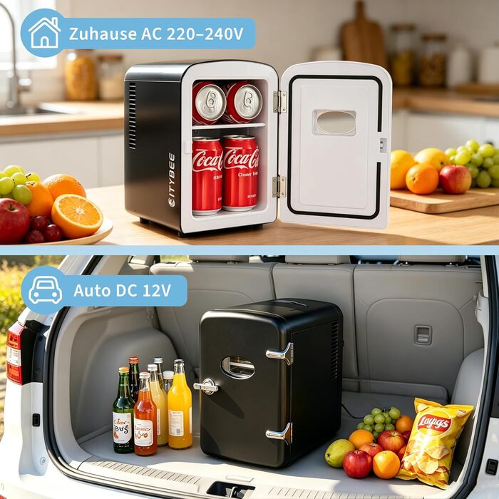 Міні-холодильник Citybee 4л з функцією охолодження та обігріву, 220V/12V для дому, авто, офісу, кемпінгу - чорний