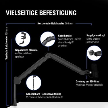 Elgato Wave: Кріплення для мікрофона з кабелями - для стрімінгу, подкастів, геймінгу та офісу