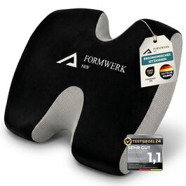Ортопедична подушка для сидіння Formwerk NRW - Преміум ергономічна подушка для офісу та авто з 3D Memory Foam, сертифікат OEKO-TEX-100 (60-100 кг), чорний