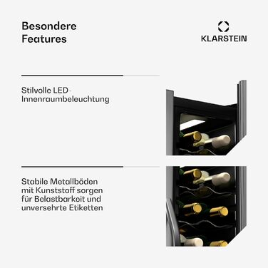 Klarstein Freestanding Wine Cooler - Compact Beverage Refrigerator with Dual Zone & Glass Door - Indoor/Outdoor Beersafe - LED Lighting - 5-18°C - 33 Bottle Capacity (24 Bottle - 2 Zone) - Black
