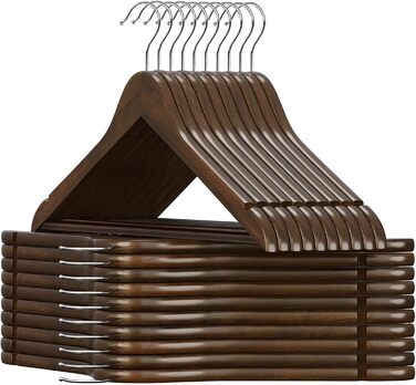 ABHENG Clothes Hangers, Wood, 20 Pieces, Wooden Hangers with Non-Slip Trouser Bar and 360° Swivel Hook, Shoulder Notches, Made from Natural Wood, Dark Walnut Color, AWY0320H