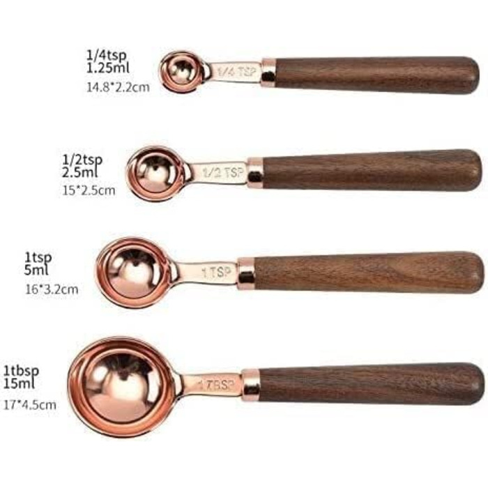 Measuring spoons, measuring spoons with walnut handle, copper-plated measuring spoons, measuring cup set, kitchen and baking utensils (Color: Gold, Size: Measuring cup, 4 pieces) (Color: Gold, Size: Measuring cup, 4 pieces)
