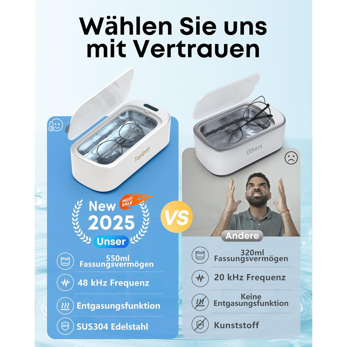 Ультразвукова мийка 48000 Гц, 750 мл. Для очищення окулярів, годинників, прикрас, бритв. Професійний ультразвуковий очисник (A6-White)