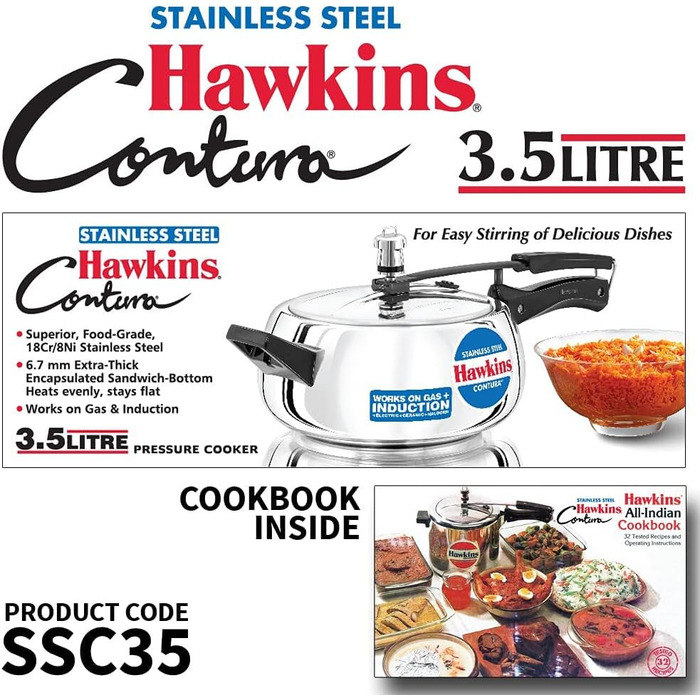Скороварка Hawkins SSC35 з нержавіючої сталі, 3,5 л, для індукції, срібляста