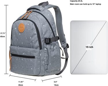 Жіночий рюкзак Kaukoo для студентів, ноутбука, подорожей (сірий, Jnl-ks24-09)