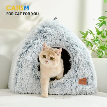 Cat Cave Cat Bed Cat House Cozy Cave 40x40cm Foldable Washable Comfortable Cat Sleeping Place for Cats Kittens Puppies with Removable Cat Head Pillow Beige (Gray-L)