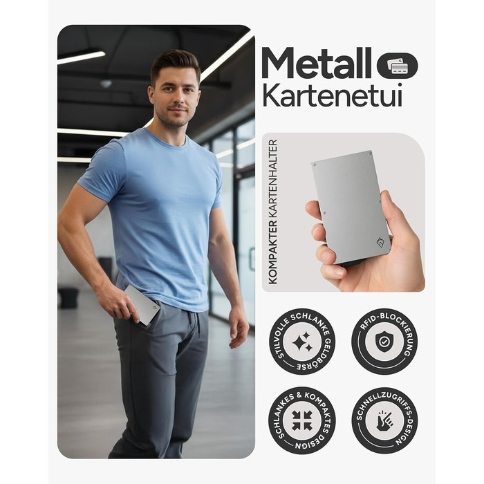 Кластинка для карток з RFID захистом та подарунковою коробкою – Мінімалістичний гаманець для чоловіків – Компактний картхолдер з безконтактним захистом (Alpha Collection) 05. Срібний випуск