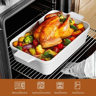 Форма для запікання Jassceram, 4.9 л, порцеляна, біла, для духовки, з ручками, для лазаньї та запіканок