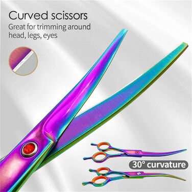 Професійний набір ножиць для грумінгу собак: вигнуті, прямі та розріджуючі ножиці + гребінець (чорний+жовтий)