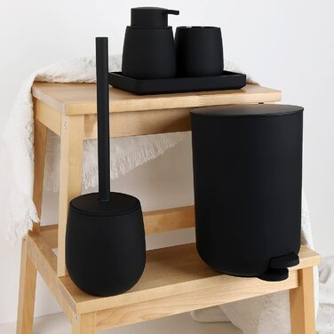 Набір аксесуарів для ванної кімнати: смітник 3л, тримач для зубних щіток, дозатор мила, тримач для туалетного паперу, WC-щітка та тримач, зелений (5 шт.) + чорний (5 шт.)