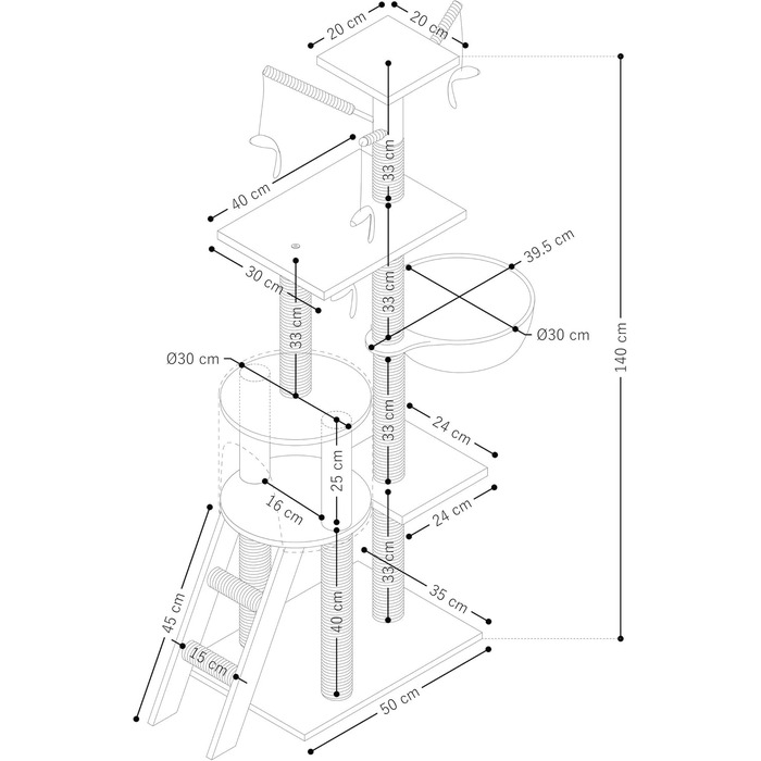 Дерев'яний кігтеточка для котів Beltom® Kratzbaum 140 см, ігровий комплекс, бежевий