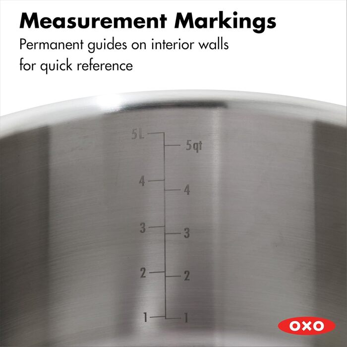 Набір кухонного посуду OXO Agility Tri-Ply з нержавіючої сталі, 13 предметів: каструлі, сковорідки, суповарка. Сумісний з індукцією, антипригарне покриття без PFAS, рівномірний нагрів, 5.7 л, нержавіюча сталь