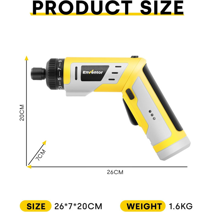 Mini акумуляторний шуруповерт Enventor 6 Nm, 4V, 2000 mAh, LED, USB, 25-ти шт. біт, з LED-підсвічуванням, 3 режими крутного моменту, з біт-подовжувачем, гнучкий вал (модель 95202)