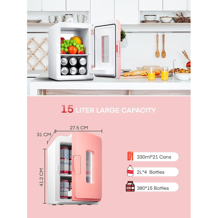 Northclan 15L Mini Fridge - Portable Cooler & Warmer for Home & Car - 220V AC/12V DC - Pink