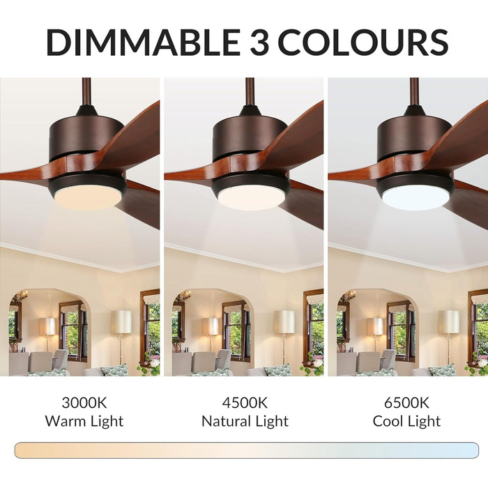 Стеляний вентилятор Reiga з дерев'яною обшивкою, 165 см, великий, DC-двигун, керування пультом та Smart Home, 6 швидкостей, колір дерево, для внутрішнього/зовнішнього використання, з підсвічуванням