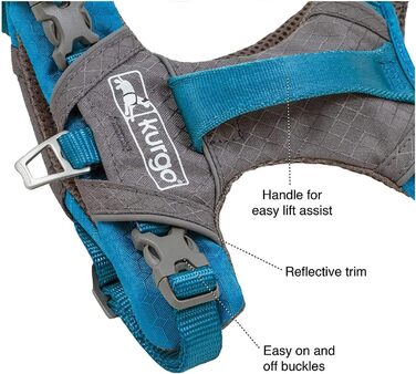 Шлейка для собак Kurgo Journey Air, посилена, з ручкою для контролю, для прогулянок та бігу, відображає світло, оранжева, X-Large