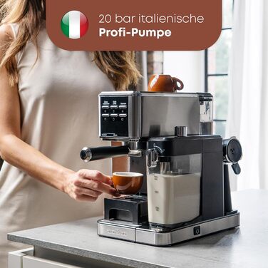 Кавоварка еспресо ProfiCook 2в1 для меленої кави і капсул Nespresso, 20 бар, з молочним резервуаром, еспресо-машина з нержавіючої сталі, PC-ES 1266, модель 2024