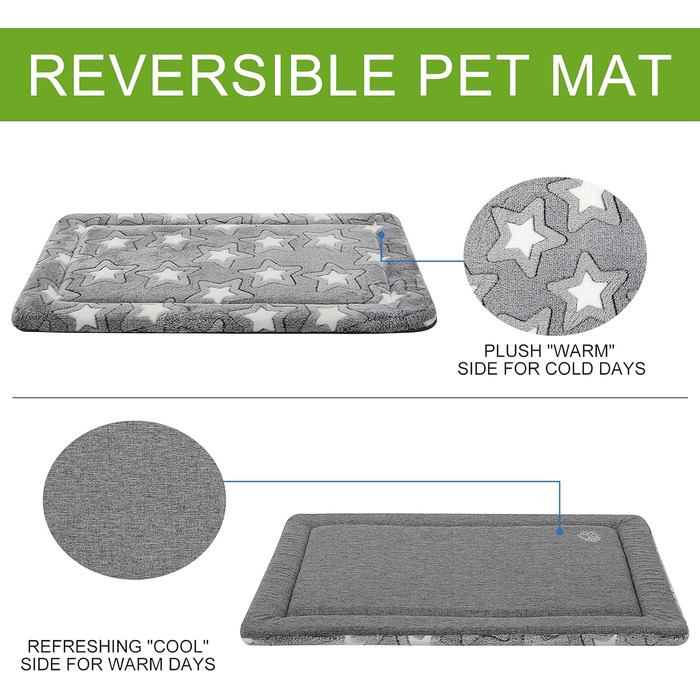 EMPSIGN Dog Bed, Medium Dogs, Washable Dog Cushion (cool and warm), Dog Mat made of high-density foam for crates, grey, 76x51x2.8cm