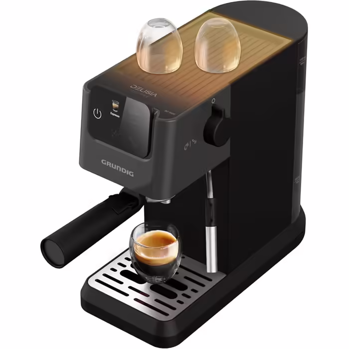 GRUNDIG KSM 4330 Espresso Machine with Milk Frother, for Ground Coffee, Removable Water Tank, Touch Display, 1626 W Power, Memory Function, Black