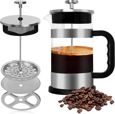 UCAMP Френч-прес для кави та чаю, 1000 мл, скляна кавова преса, портативна кавоварка з потрійним фільтром, для подорожей та подарунків