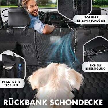 Автомобільна автодеко для собак Walser Premium Rocky, 100% водонепроникна захисна накидка на заднє сидіння з боковими захистами та оглядовим вікном, ідеальна для подорожей та транспортування малих та великих собак