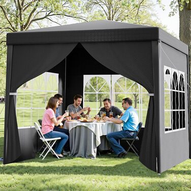 Toboli Pavilion 3 x 3 m in Grey with UV Protection 50+, Garden Pavilion with Removable Sides, Party Tent with Windows for e.g. Terrace and Festival