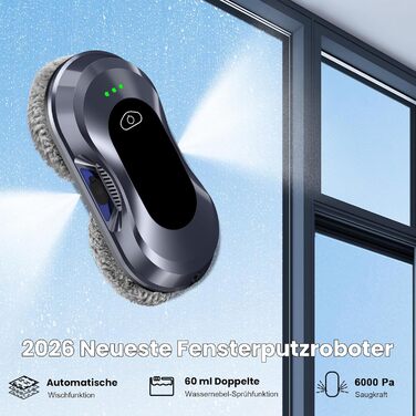 Робот для миття вікон Fensterputzroboter 2026, 6000Pa, розпилення, <65дБ, безпека, навігація, 10 серветок, для вікон/плитки, фіолетовий