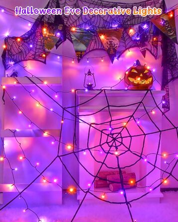 Гірлянда на Хелловін, 30м, 300 LED, оранжево-фіолетова, з функцією пам'яті та таймером, 8 режимів освітлення, вологостійка, для декорування інтер'єру та екстер'єру