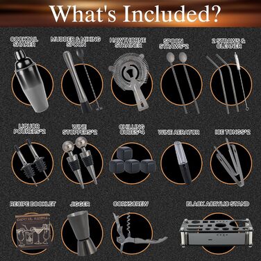 Набір шейкерів для коктейлів, нержавіюча сталь, 16 предметів, 750 мл, аксесуари для бармена, міксер для коктейлів з дерев'яною підставкою, Gun Metal