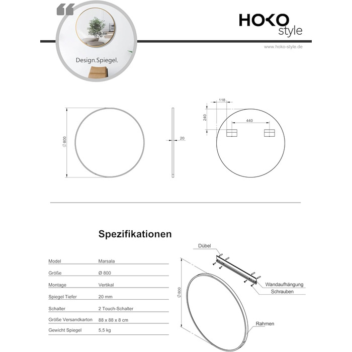 Овальне дзеркало HOKO Design для ванної, вітальні, спальні. Розмір 50x90 см, металевий каркас матового кольору. Можлива вертикальна та горизонтальна установка. Розмір 80x80 см, золотий колір.