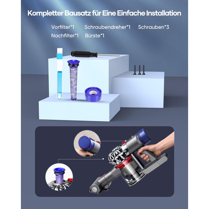 Акумулятор FLYLINKTECH 8.0Ah V8 для пилососів Dyson V8 Absolute/Animal/Fluffy/Motorhead SV10 з 2+1 фільтрами та 4 шурупами