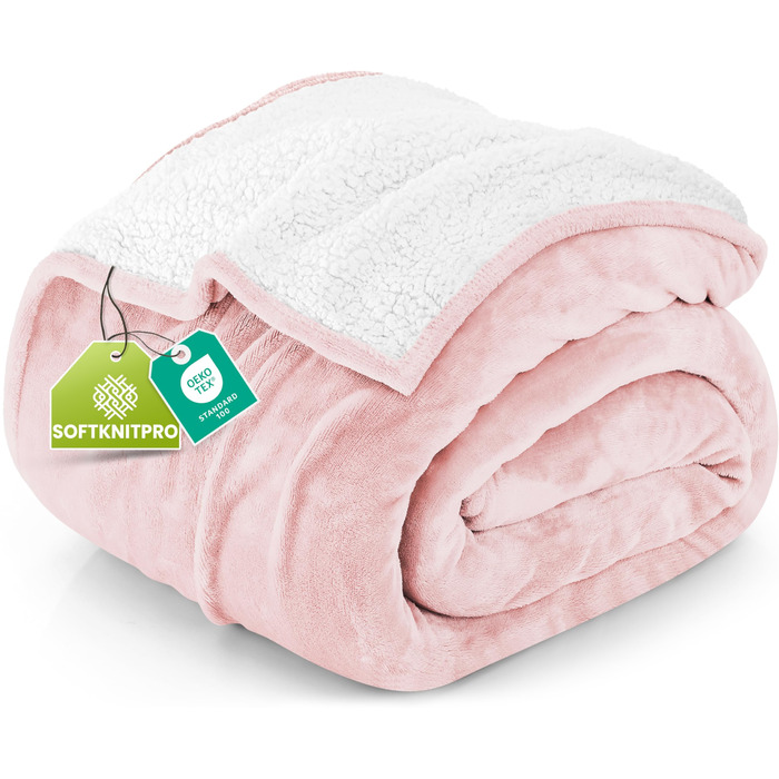 Плед Utopia Bedding з Sherpa: теплий, м'який, двосторонній, 200x150 см, рожевий