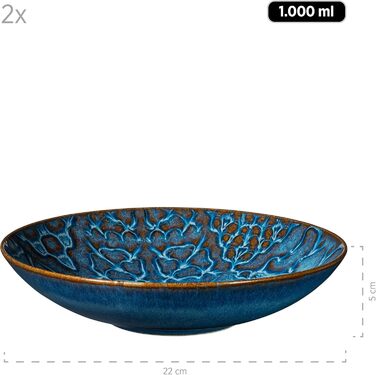 MÄSER Серія Tiles Modernes Vintage: Набір посуду для 2 осіб (8 предметів) з кераміки, блакитний, вінтажний дизайн