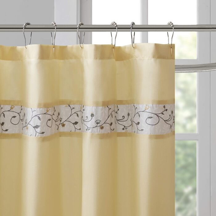 Шторка для душу Madison Park Serene Flora з вишивкою, 72x72 см, жовта