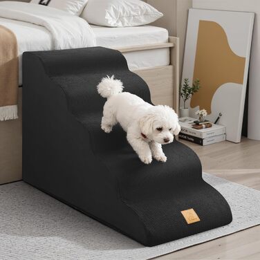 Сходинки для домашніх тварин HaustierTreppe з 5 сходинок для маленьких собак та котів, 30D пінополіуретан, антиковзаюча основа, короткі ніжки, подарунок - роликовий валик для шерсті чорного кольору