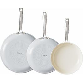 Redchef Non-Stick Frying Pan Set, Ceramic Frying Pan Set, 8, 10, 11 inches (20, 24, 28 cm), Non-Toxic Pans for Cooking, 8.0-10.9 inches (20.3–27.9 cm), Ceramic Fry Pan Set, PFAS-, PTFE- and PFOA-Free, with Stainless Steel Handle, (20+24+28 cm, Gray)
