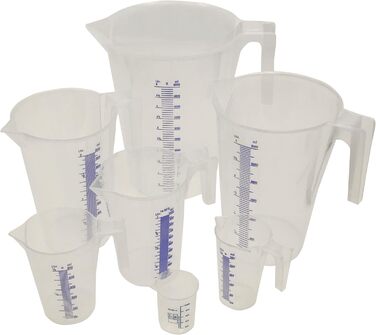 Professional Quality Measuring Cup Set, 7-Piece, 0.1/0.25/0.5/1/2/3/5 Liters, Shatterproof, Heat-Resistant, Acid-Resistant, Food-Grade, for Household, Laboratory, Workshop