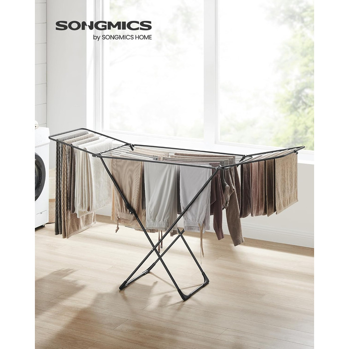 SONGMICS Сушарка для білизни, розкладна, стаціонарна, для дому та вулиці, біла LLR540W01 (Чорний)