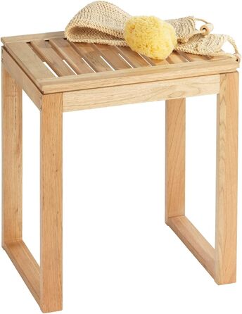 WENKO Stool Norway, warm accented square bathroom stool, high-quality living room stool with clear lacquer seal, natural, solid walnut wood, Scandinavian design, 40 x 46 x 30 cm, Natural