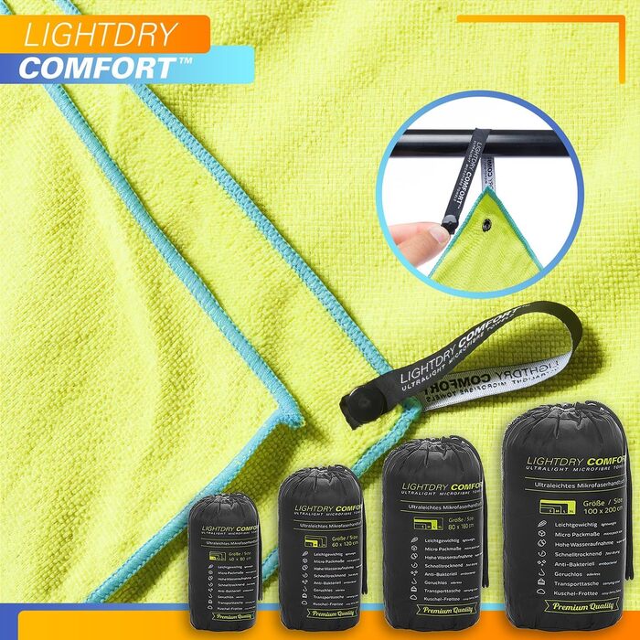 LightDry® Original Мікрофіброве спортивне рушник для подорожей - рушник для басейну, спорту та фітнесу, швидковисихаючий, антибактеріальний (60 x 30 см, лайм)