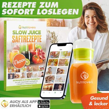 Соковижималка NUTRI-PRESS для фруктів та овочів, повільного віджиму, 350 Вт, без BPA, тиха робота, ідеально для початківців, з пляшкою To Go і рецептами, чорний перець