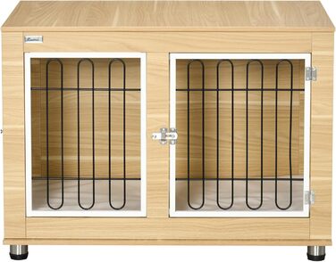 Клітка для собак PawHut з двома дверцятами, подушкою та двома засувками, металева, для дому, 90 x 58 x 65 см, колір дуб